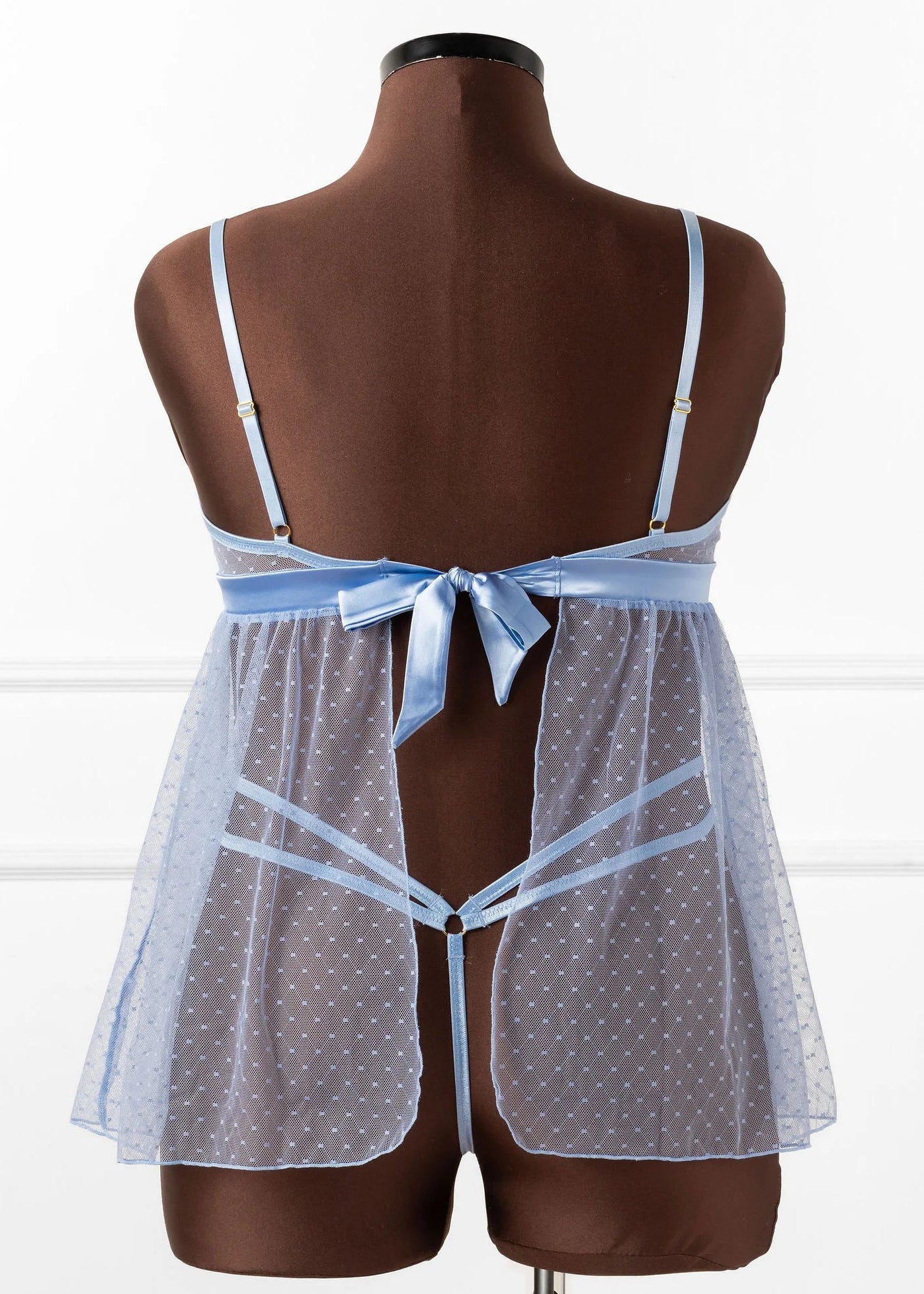 Strappy Diamond Mesh Thong - Sky Blue - Image 10