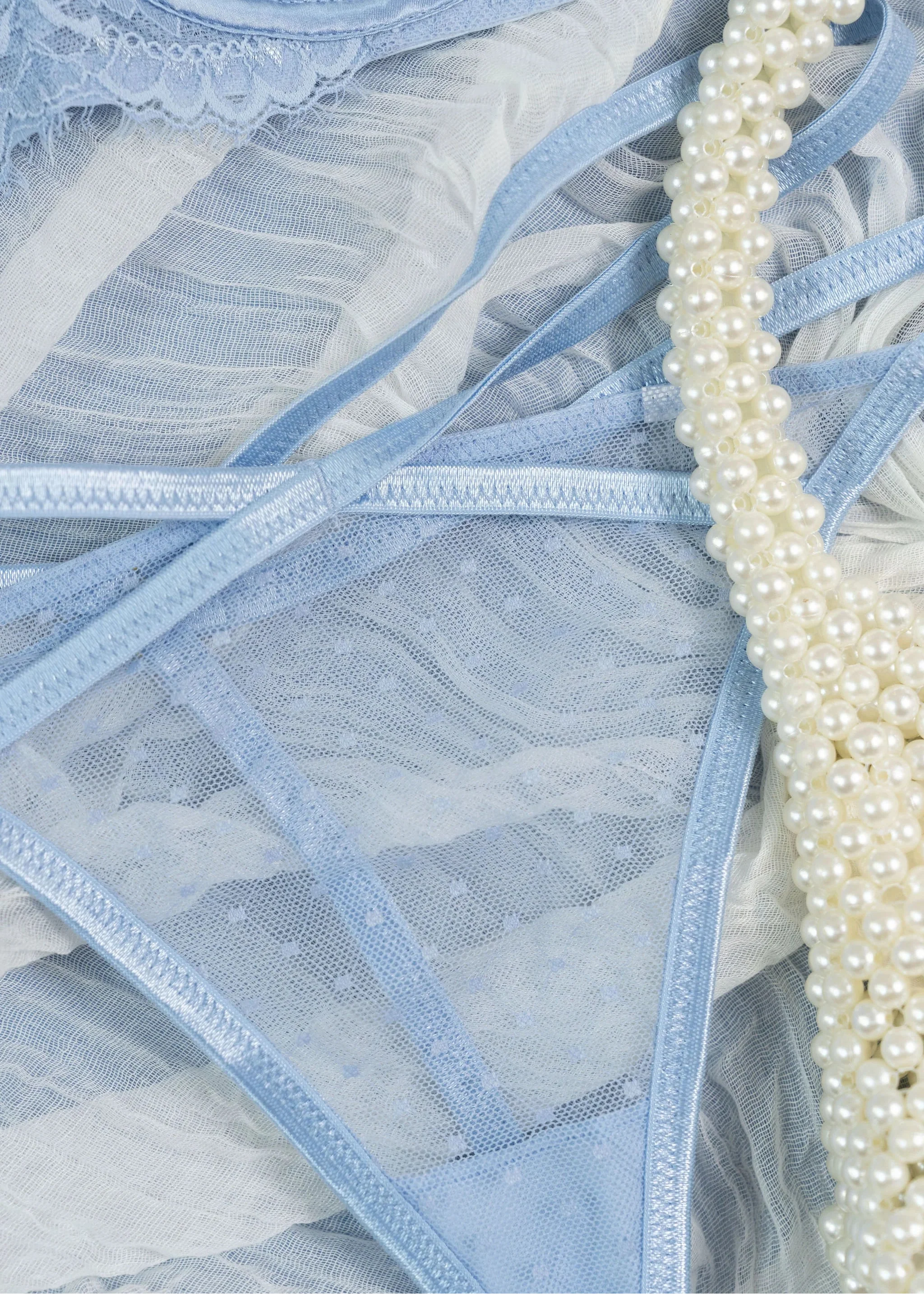 Strappy Diamond Mesh Thong - Sky Blue - Image 12
