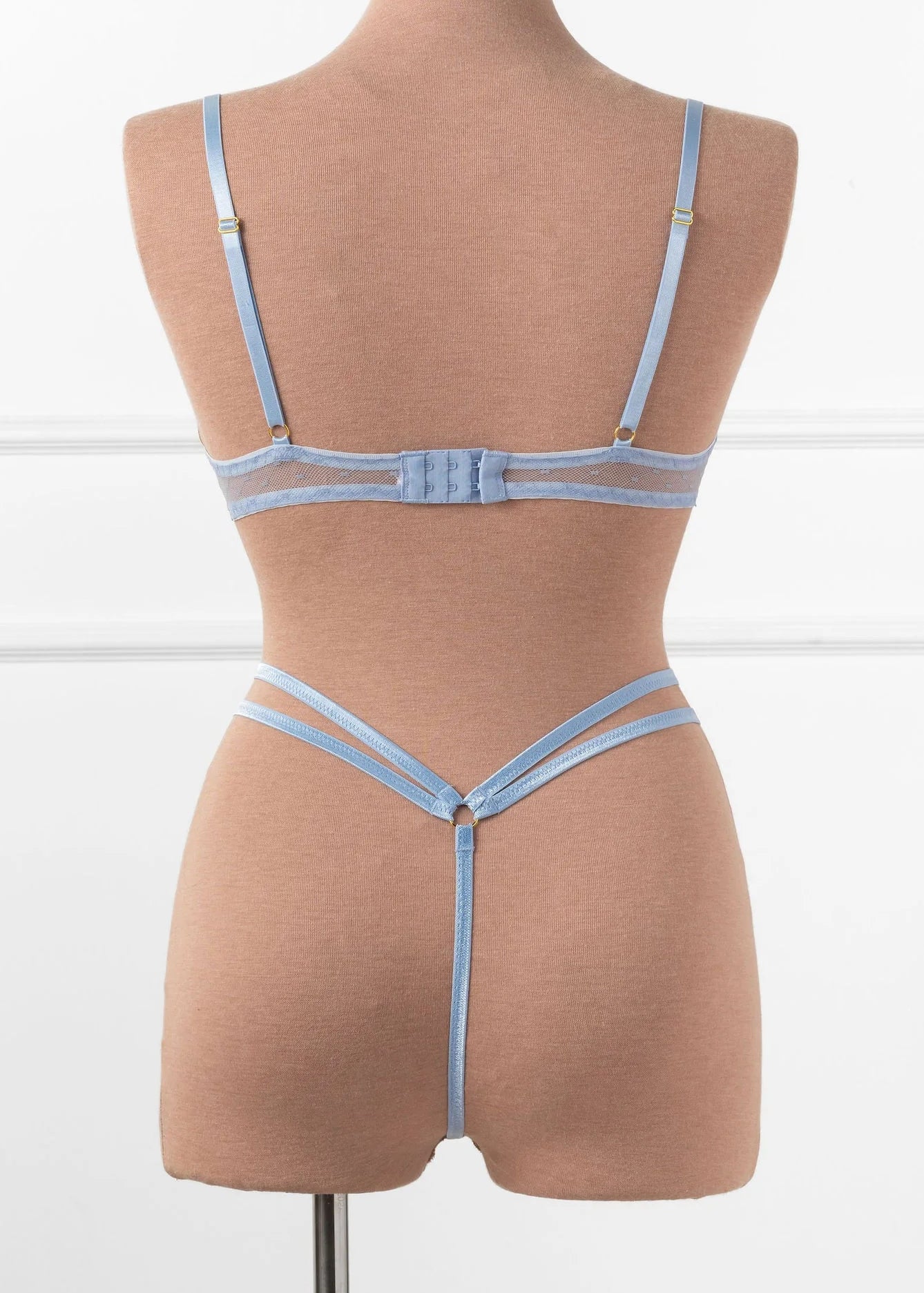 Strappy Diamond Mesh Thong - Sky Blue - Image 4